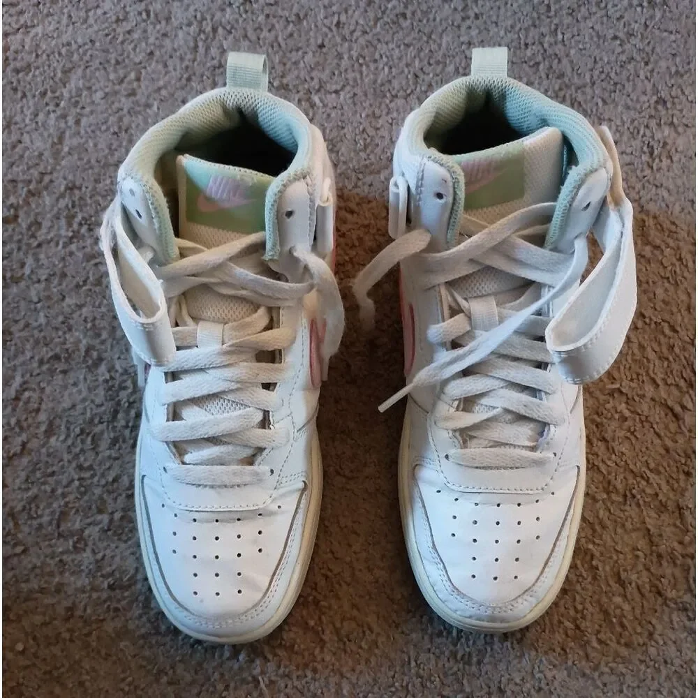 Nike Court Borough Mid 2 (GS) Girls White/Pink CD7782 111 Size 5Y PRE-OWNED